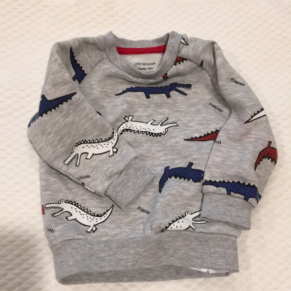 PRIMARK boy crocodile alligator print pullover sweatshirt long sleeve size 9-12M